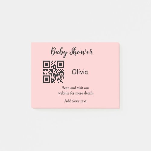 Pink simple baby shower q r code add name text thr post_it notes