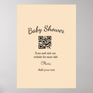 Pink simple baby shower q r code add name text thr poster