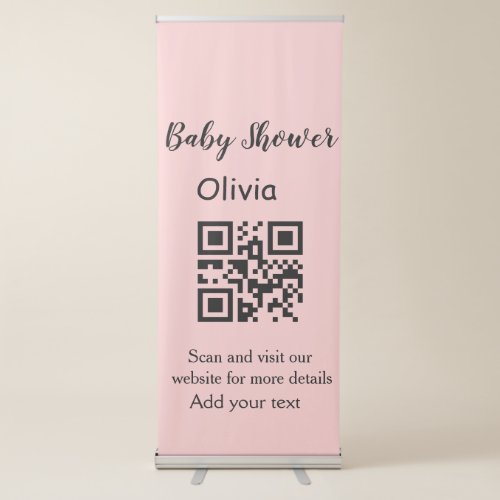 Pink simple baby shower q r code add name text thr retractable banner