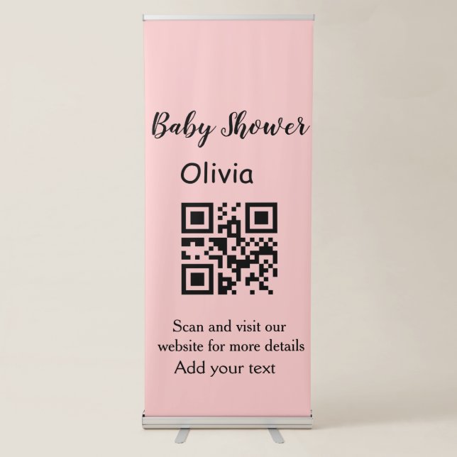 Pink simple baby shower q r code add name text thr retractable banner (Front)
