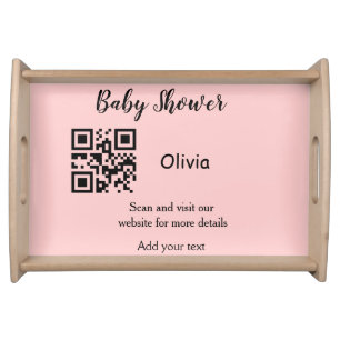 Pink simple baby shower q r code add name text thr serving tray