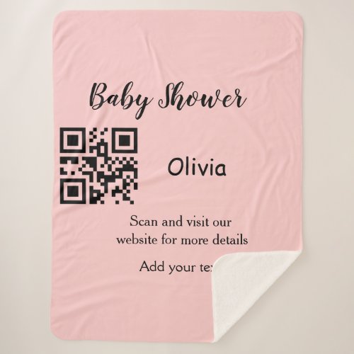 Pink simple baby shower q r code add name text thr sherpa blanket