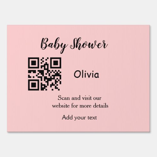 Pink simple baby shower q r code add name text thr sign