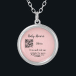 Pink simple baby shower q r code add name text thr silver plated necklace<br><div class="desc">Designed for baby shower</div>