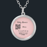 Pink simple baby shower q r code add name text thr silver plated necklace<br><div class="desc">Designed for baby shower</div>