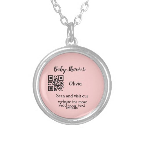 Pink simple baby shower q r code add name text thr silver plated necklace