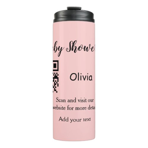 Pink simple baby shower q r code add name text thr thermal tumbler