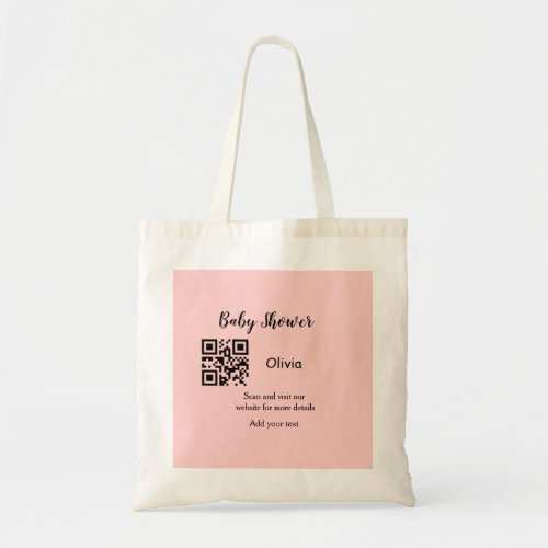 Pink simple baby shower q r code add name text thr tote bag