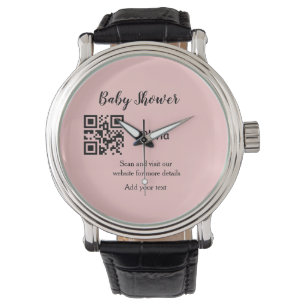 Pink simple baby shower q r code add name text thr watch