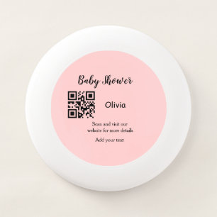 Pink simple baby shower q r code add name text thr Wham-O frisbee