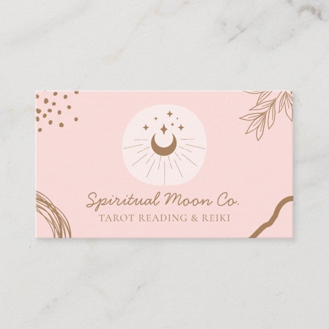 Pink Simple Blush Moon Stars Spiritual Reiki Business Card