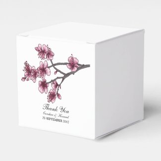Pink Simple Cherry Blossoms Favor Boxes