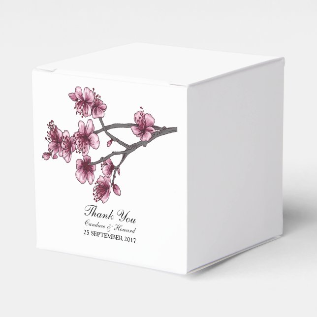 Pink Simple Cherry Blossoms Favor Boxes (Front Side)