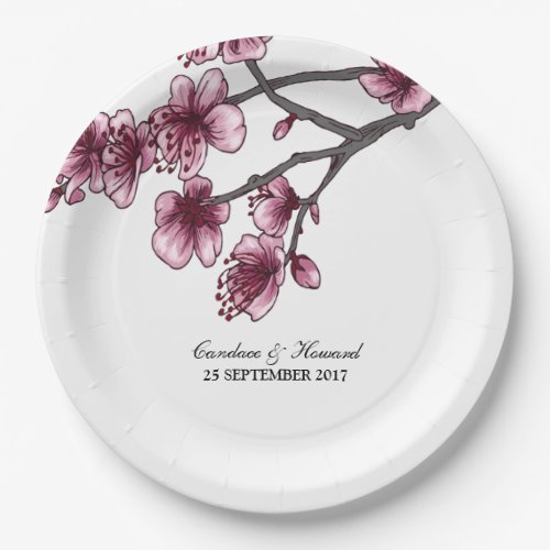 Pink Simple Cherry Blossoms Paper Plates