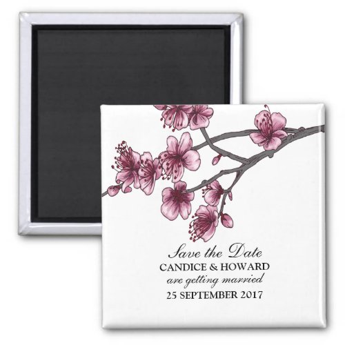 Pink Simple Cherry Blossoms Save the Date Magnet