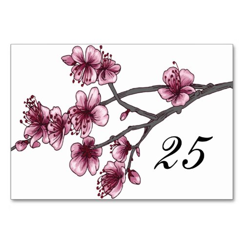 Pink Simple Cherry Blossoms Table Card