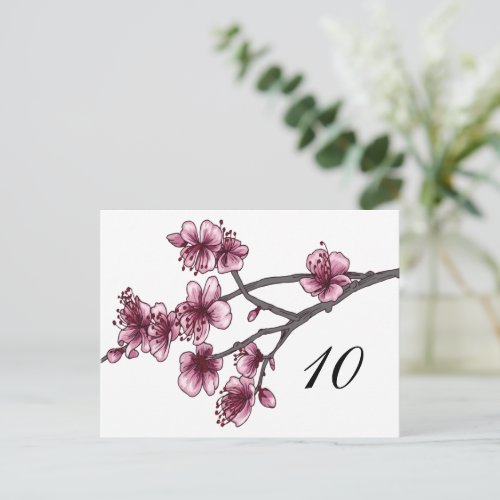Pink Simple Cherry Blossoms Table Number Postcard