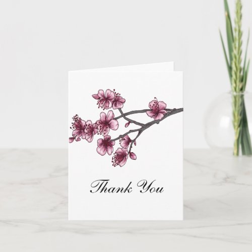Pink Simple Cherry Blossoms Thank You Card