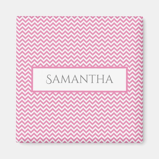 Pink Simple Chevron Personalized Magnet (Front)