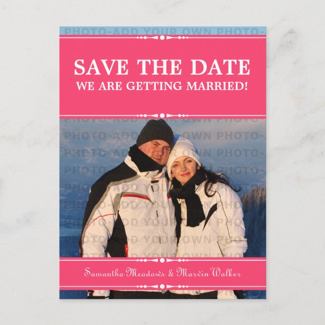 Pink Simple Chic Photo Save the Date Postcard (Front)