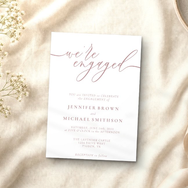 Pink Simple Clear Engagement We are engaged Invitation