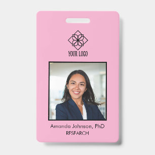 Pink Simple Custom Logo Employee Photo ID  Badge