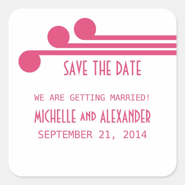 Pink Simple Deco Chic Save the Date Stickers (Front)