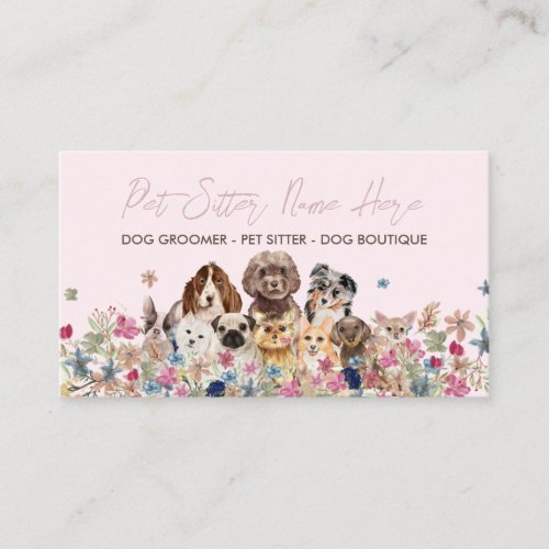 Pink Simple Dog Breed Puppy Grooming Petsitter Business Card