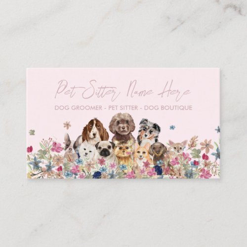 Pink Simple Dog Breed Puppy Grooming Petsitter Business Card