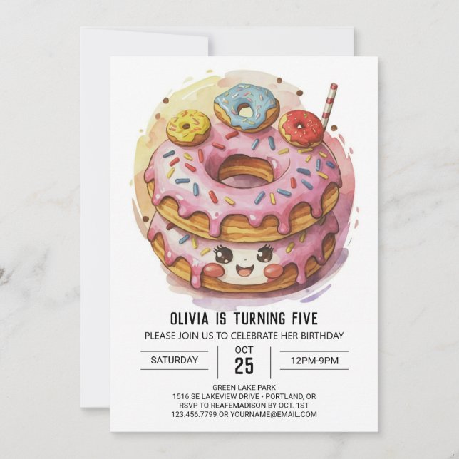 Pink Simple Donuts Birthday Invitation (Front)