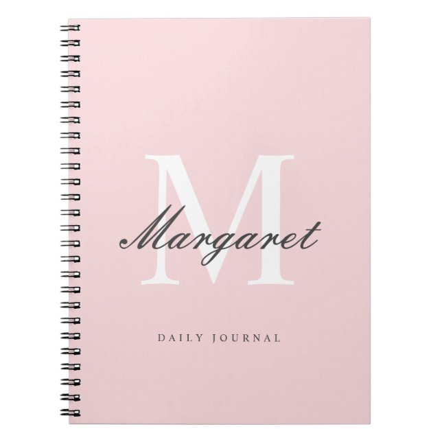 Pink Simple Elegant Girly Chic Monogram Name Notebook (Front)