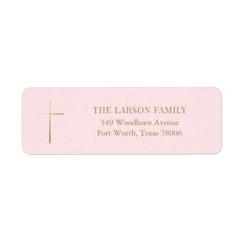 Pink Simple Elegant Gold Cross Baptism Address  Label