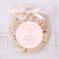 Pink Simple Elegant Gold Cross Baptism Christening