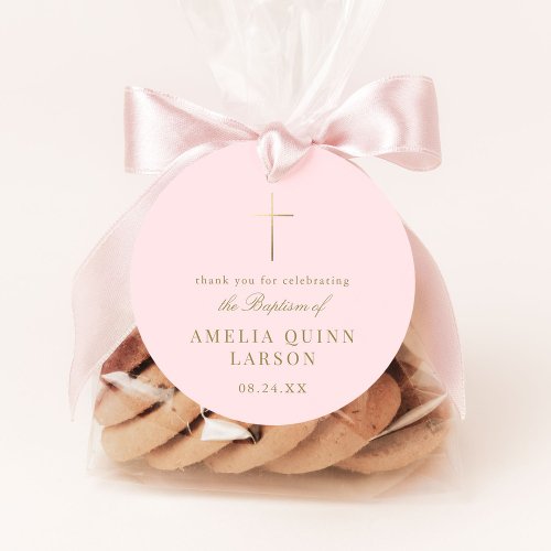 Pink Simple Elegant Gold Cross Baptism Christening