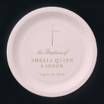 Pink Simple Elegant Gold Cross Baptism Christening Paper Plates<br><div class="desc">Our Pink Simple Elegant Gold Cross Baptism paper plates features a faux gold foil cross,  paired with modern type and beautiful script.</div>
