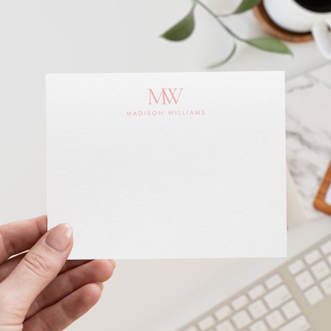 Pink Simple Elegant Modern Monogram Note Card (Creator Uploaded)