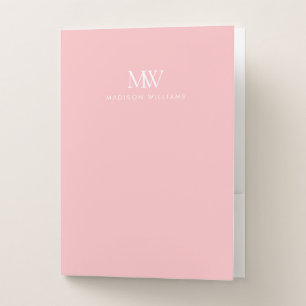 Pink Simple Elegant Modern Monogram Pocket Folder