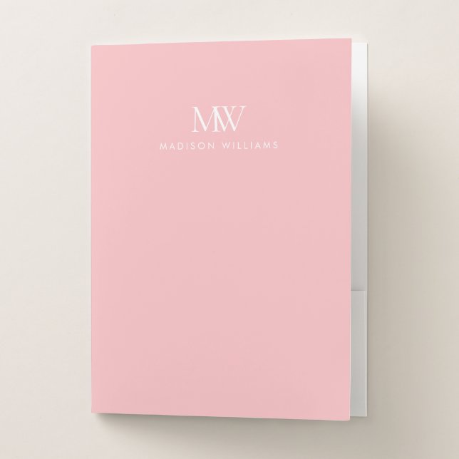 Pink Simple Elegant Modern Monogram Pocket Folder (Front)