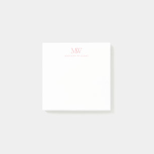 Pink Simple Elegant Modern Monogram Post-it Notes