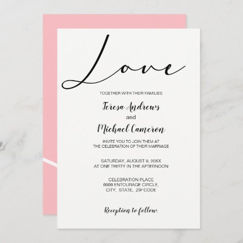 Pink Simple elegant typography Love Wedding Invitation