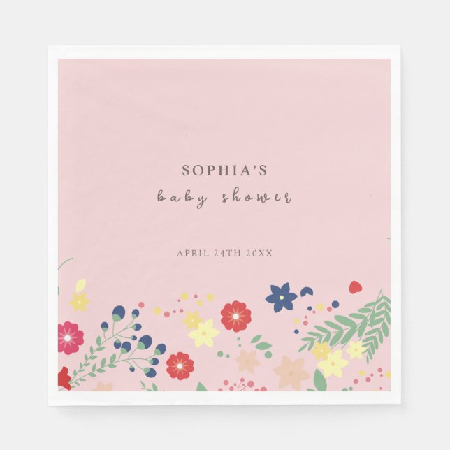 Pink Simple Elegant Wildflower Baby Shower  Napkins (Front)