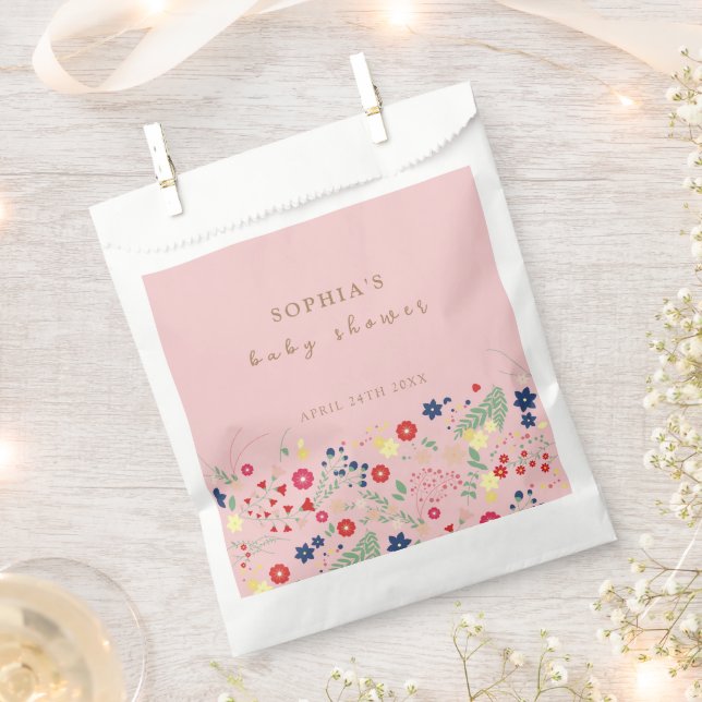 Pink Simple Elegant Wildflower Girl Baby Shower  Favor Bag (Clipped)