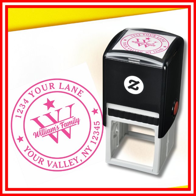Pink Simple Family Name Monogram Self-inking Stamp (Creator Uploaded)
