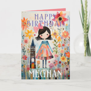 Pink Simple Floral Garden Happy Birthday Card