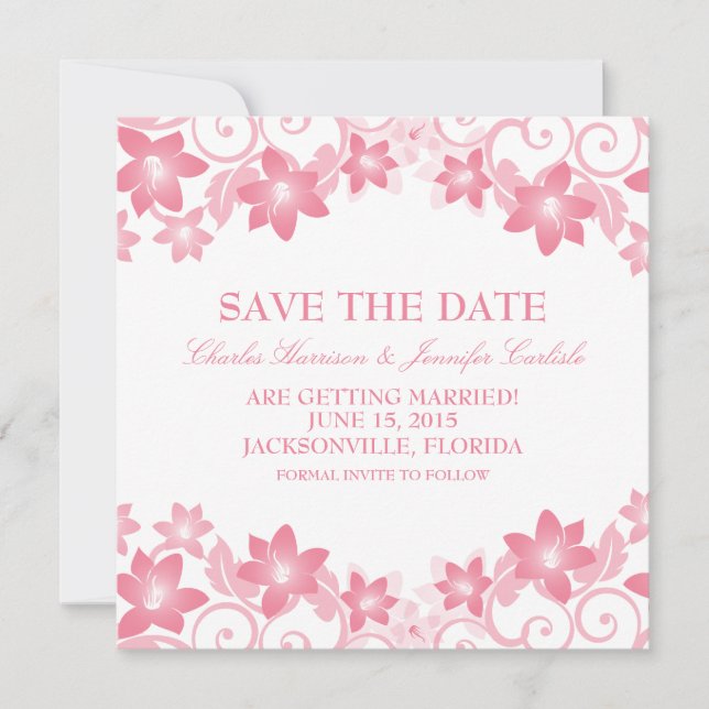 Pink Simple Floral Save the Date Invite (Front)