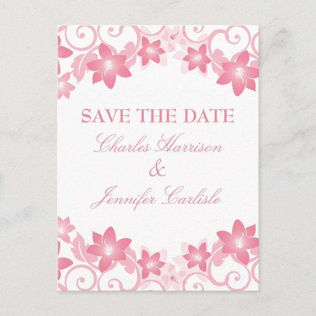 Pink Simple Floral Save the Date Postcard (Front)