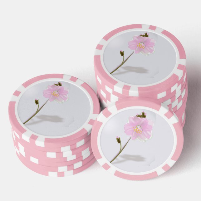 Pink simple flower on gray poker chips (Stack)
