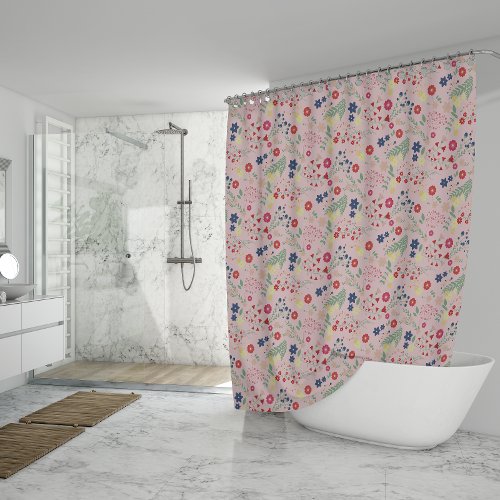 Pink Simple Garden Wildflower Pattern  Shower Curtain
