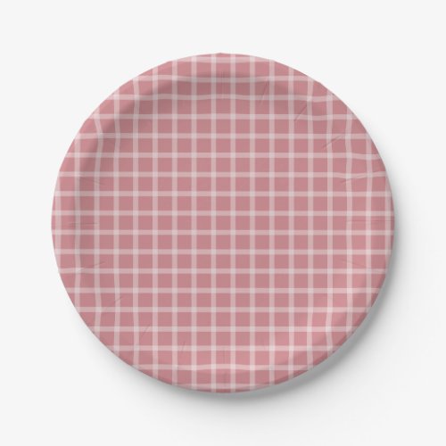 Pink Simple Gingham Gender Neutral Baby Shower Paper Plates