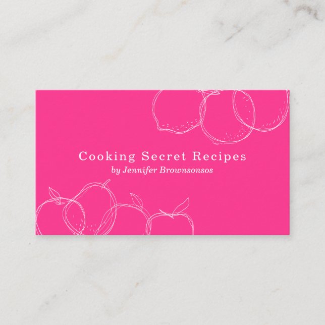Pink Simple handmade fruit sketch bakery recipe Business Card (Front)